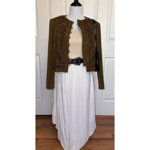 Vintage Suede Small Cropped Boho Western Jacket Blazer – Brown - Petite Small